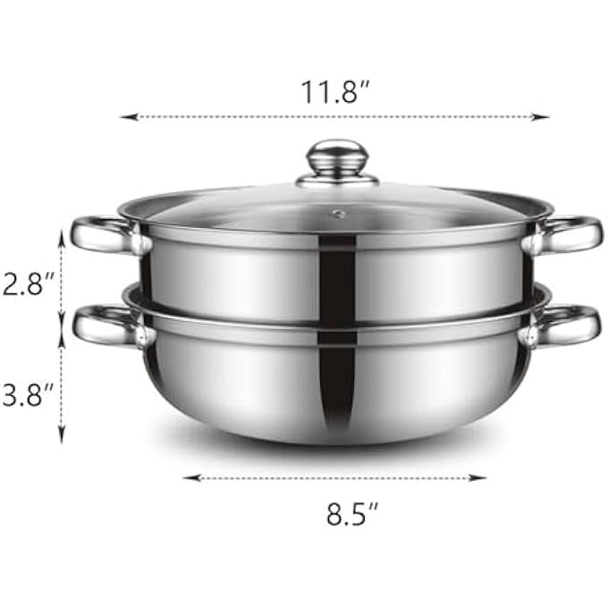 قدر بخار للطهي، 118 بوصة، قدر بخار متعدد الأغراض، مكون من طبقتين، 188، قدر بخار من الفولاذ المقاوم للصدأ، أواني طهي مع غطاء لمرق الزلابية والخضراوات والصلصة والطعام - Image 3