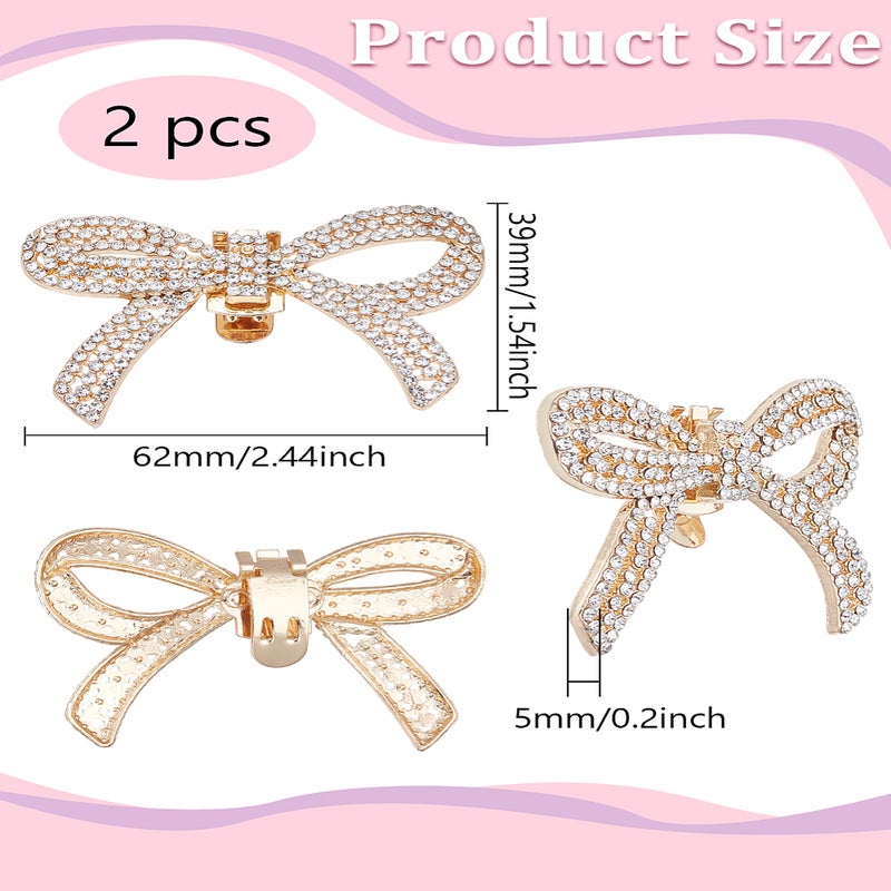 1set 2pcs Bowknot Alloy Rhinestone Wedding Shoe Decorations Detachable Shoe Buckle Clips golden 39x62x5mm - Image 2