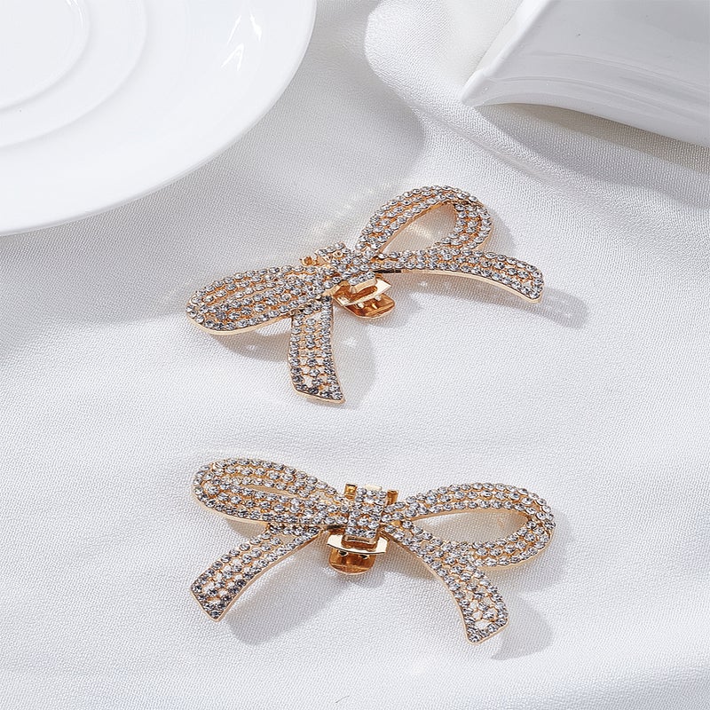 1set 2pcs Bowknot Alloy Rhinestone Wedding Shoe Decorations Detachable Shoe Buckle Clips golden 39x62x5mm - Image 1