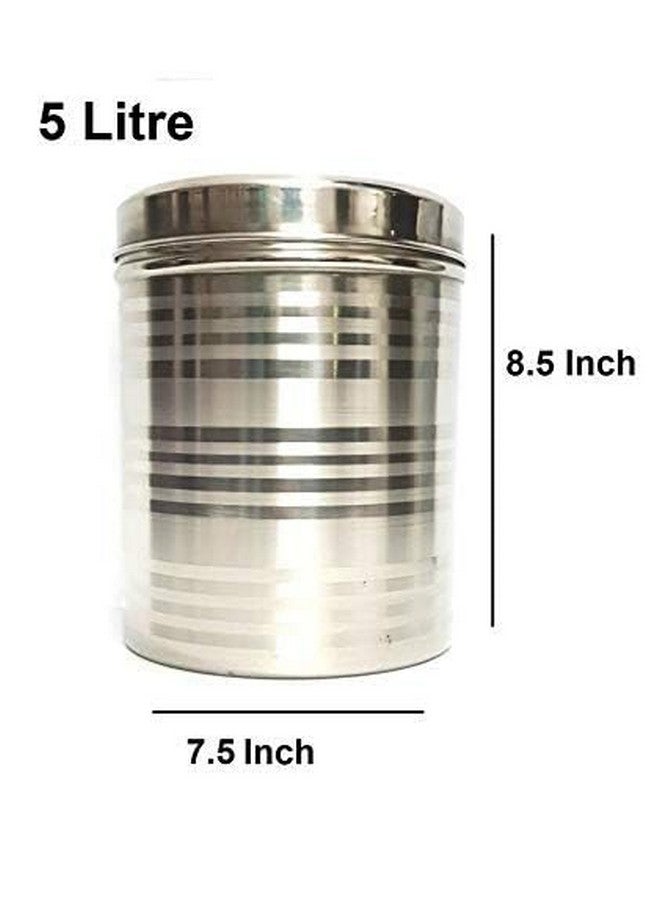 Shopsidex Stainless Steel Container - 5 Litre, 1 Piece, Silver Stainless Steel Round Dabba Canister Container 5 KG Food/Dough/Liquid Capacity NO Joints Storage Box - Image 3