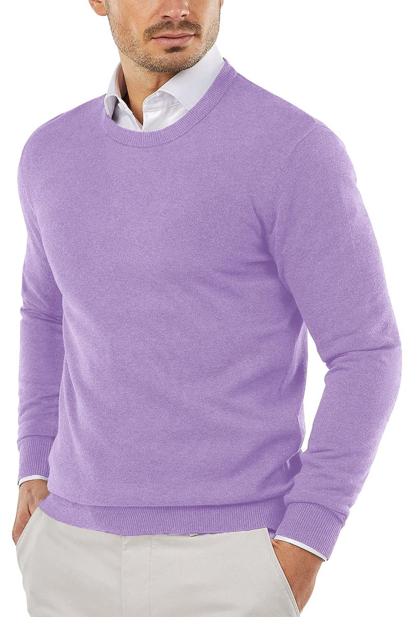 COOFANDY Men's Crew Neck Sweater Slim Fit Lightweight Sweatshirts Knitted Pullover for Casual Or Dressy Wear Purple - Image 1