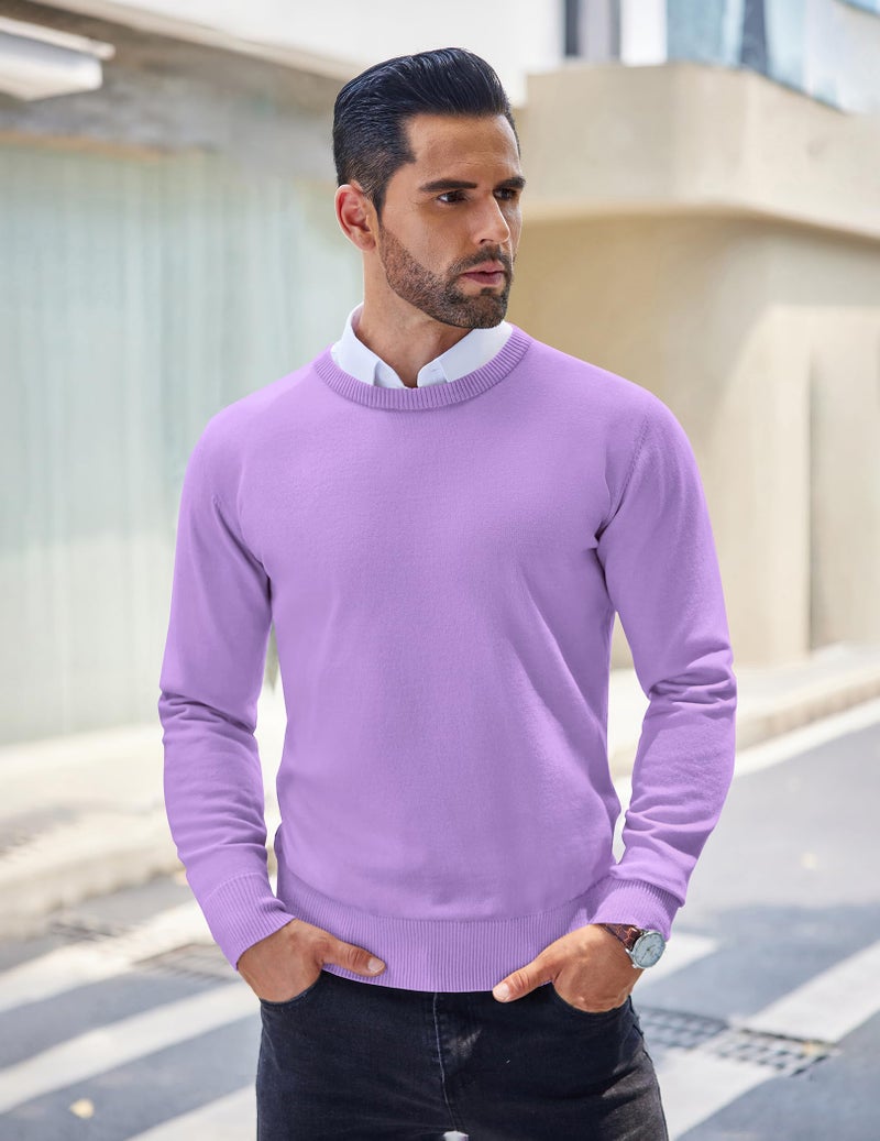 COOFANDY Men's Crew Neck Sweater Slim Fit Lightweight Sweatshirts Knitted Pullover for Casual Or Dressy Wear Purple - Image 2