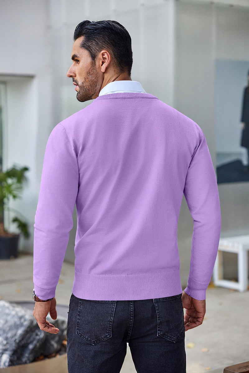 COOFANDY Men's Crew Neck Sweater Slim Fit Lightweight Sweatshirts Knitted Pullover for Casual Or Dressy Wear Purple - Image 3