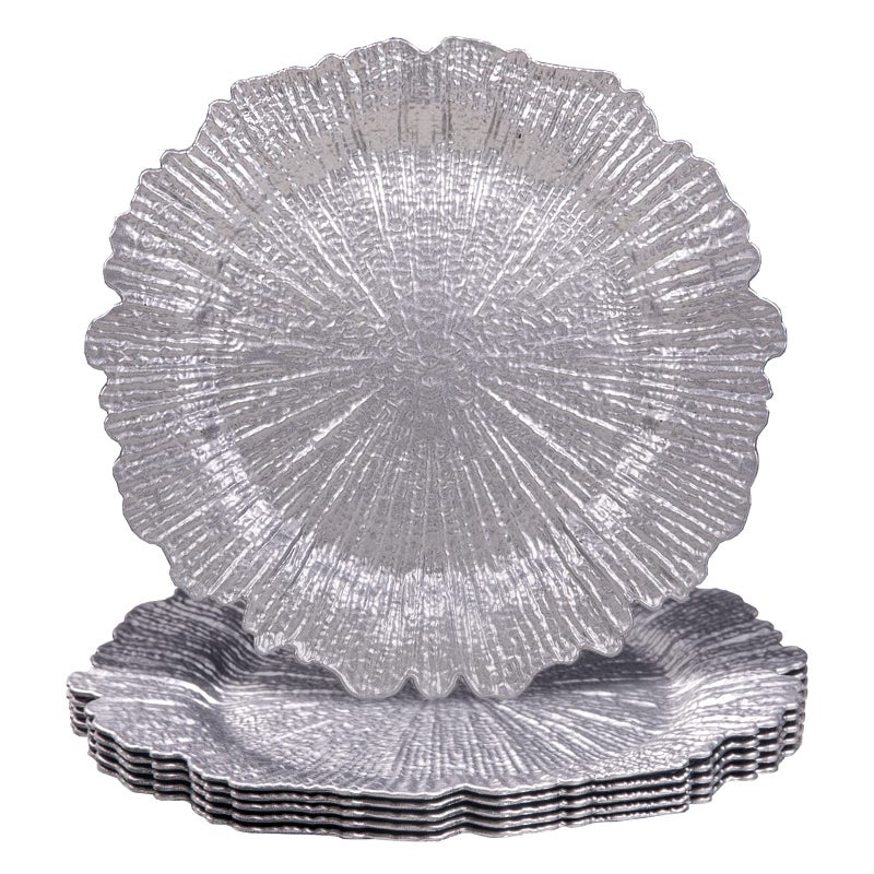 MAONAME Round 13 Silver Charger Plates Reef Plate Chargers Set of 6 Plastic Table Chargers for Dinner Plates Wedding Thanksgiving Christmas