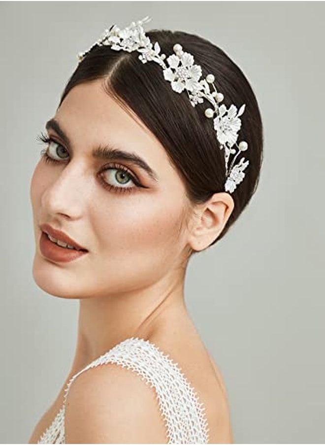 SWEETV Bridal Headband Silver Tiara For Bride Headpieces For Wedding Hair Accessories For Brides Prom Photography  - Image 3