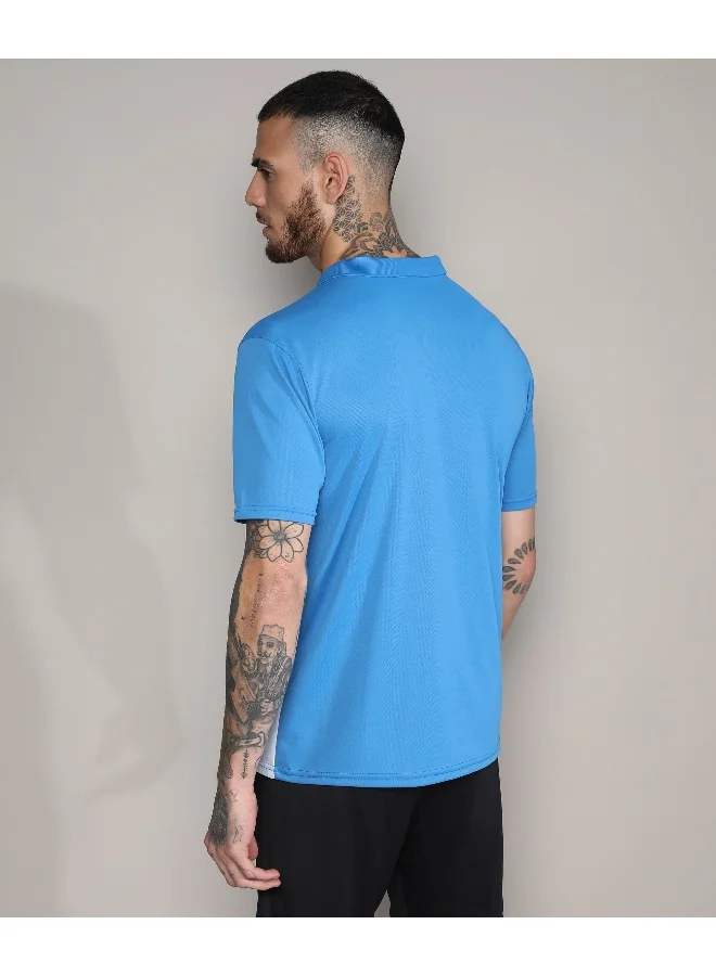 Campus Sutra Men's Sky Blue & Chalk White Ombre Polo Activewear T-Shirt