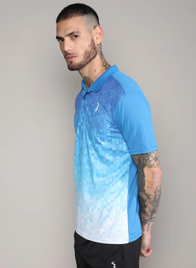 Campus Sutra Men's Sky Blue & Chalk White Ombre Polo Activewear T-Shirt