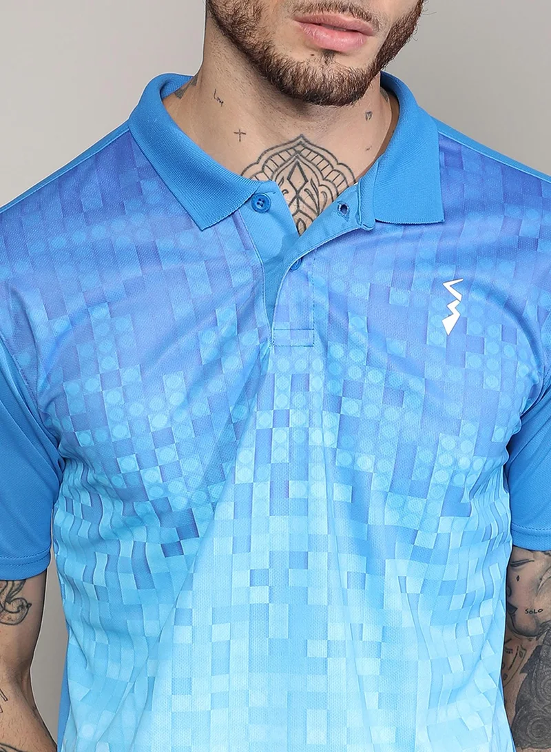 Campus Sutra Men's Sky Blue & Chalk White Ombre Polo Activewear T-Shirt