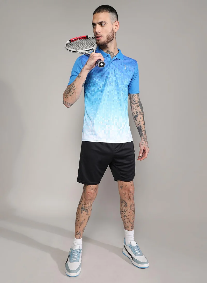 Campus Sutra Men's Sky Blue & Chalk White Ombre Polo Activewear T-Shirt