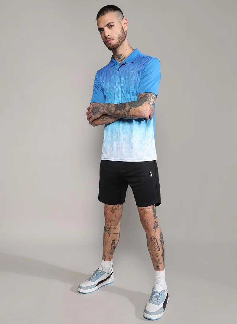 Campus Sutra Men's Sky Blue & Chalk White Ombre Polo Activewear T-Shirt