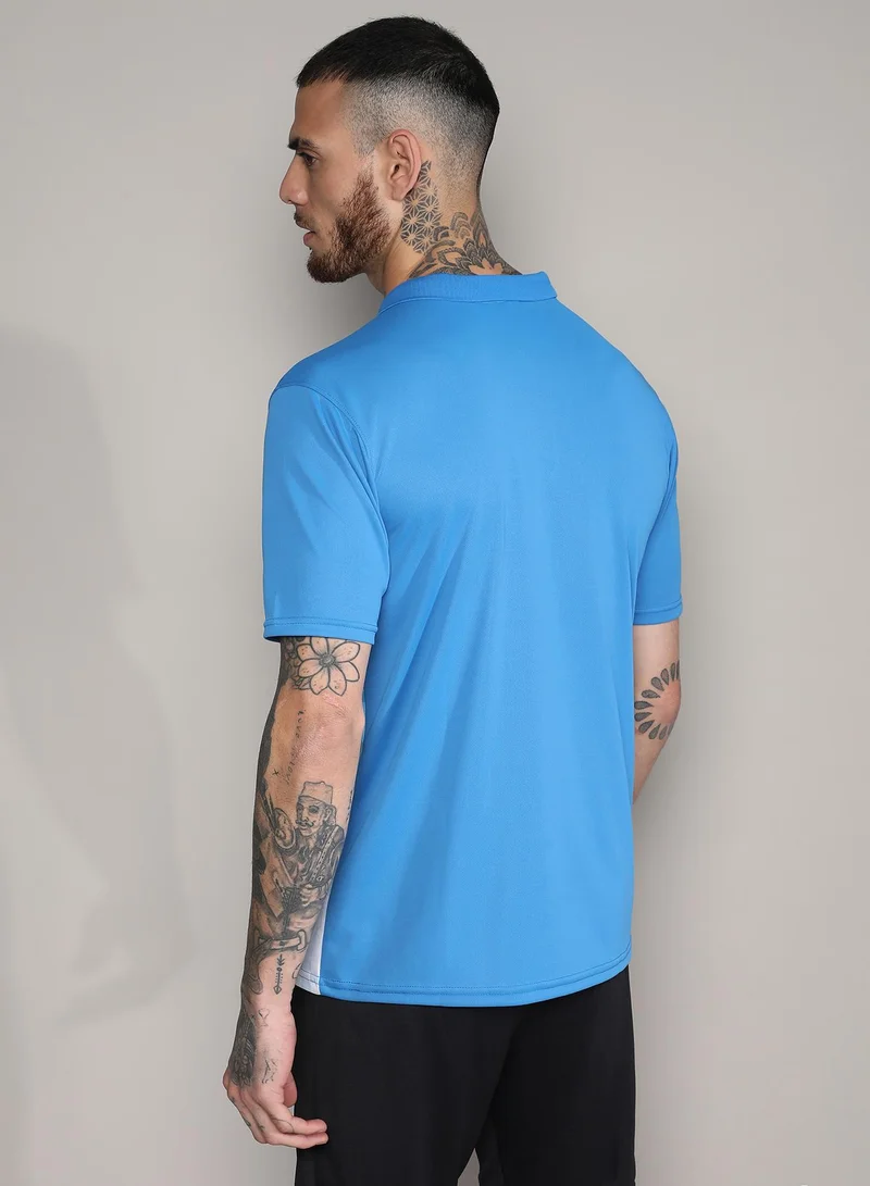 Campus Sutra Men's Sky Blue & Chalk White Ombre Polo Activewear T-Shirt