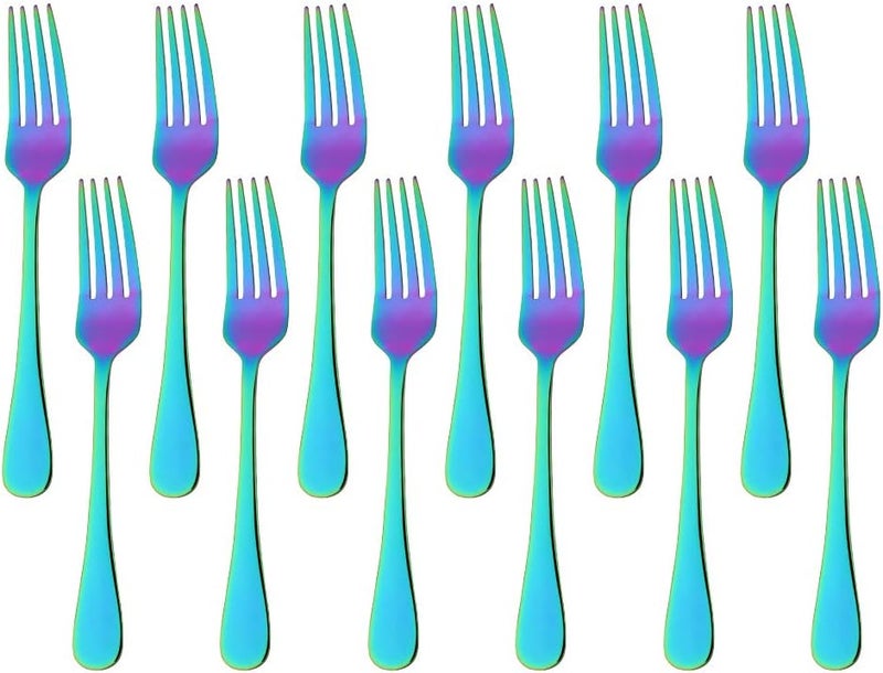 QOBIMOON Stainless Steel Salad Forks Set of 12,Small Dinner Forks 6.5-inch,Matte Titanium Fork Dessert Forks Rainbow,Dishwasher Safe for Home Restaurant Wedding Party - Image 1