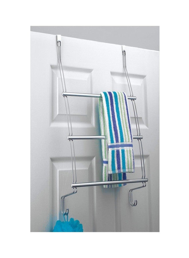 InterDesign iDesign Classico Steel Over-The-Door Towel Rack with Storage Hooks - 16.75" x 4.25" x 24", Chrome - Image 2