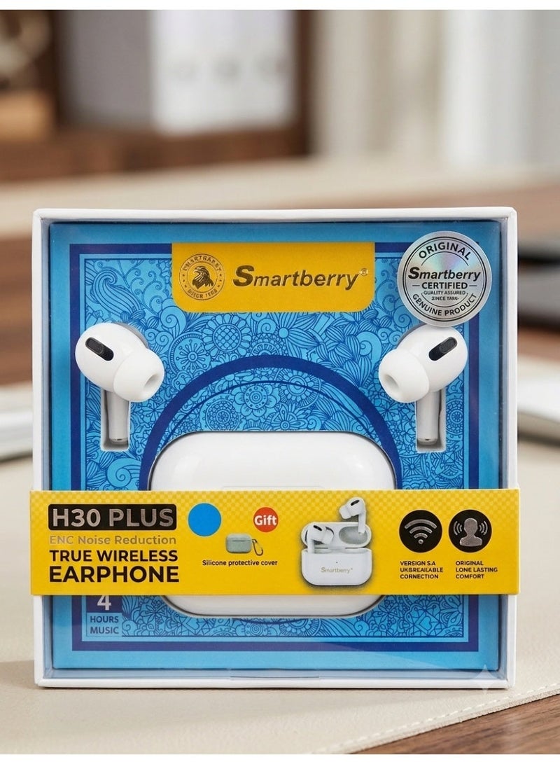 سمارت باري سماعات أذن لاسلكية Smartbarry H30 Plus بتقنية بلوتوث 5.2، صوت ستيريو عالي الدقة، سماعات TWS مع علبة شحن بسعة 300 مللي أمبير، وضع استعداد لمدة 120 يومًا، مكالمات واضحة وتحكم باللمس، سماعات أذن خفيفة الوزن - Image 1