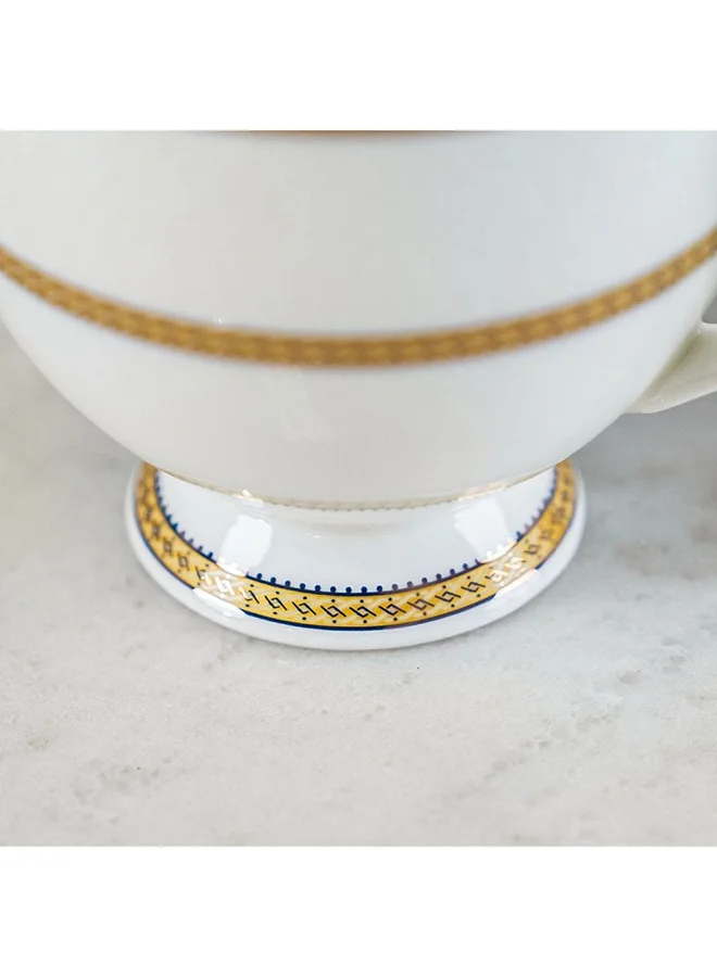 DANUBE HOME Valentina Tea Cup & Saucer 220 Ml Fine Bone China Stylish Teacup and Saucer Elegant Tableware For Home Kitchen & Dining Room L11.5xW8.5xH7.5cm White