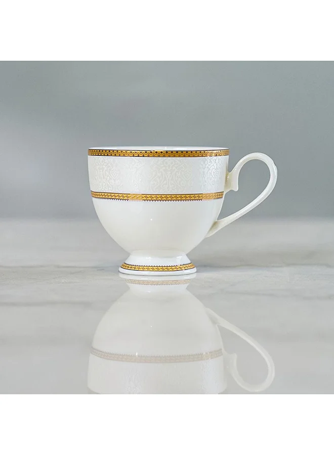 DANUBE HOME Valentina Tea Cup & Saucer 220 Ml Fine Bone China Stylish Teacup and Saucer Elegant Tableware For Home Kitchen & Dining Room L11.5xW8.5xH7.5cm White