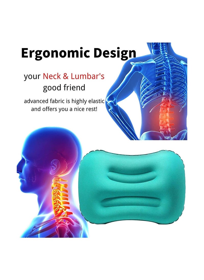 SYOSI Inflatable Travel Pillow, Ultralight Camping Pillow, Compressible Ergonomic Pillow for Neck Lumbar Support, Comfortable Neck Head Support Pillow for Camping Hiking Office Nap (Malachite Green)  - Image 2