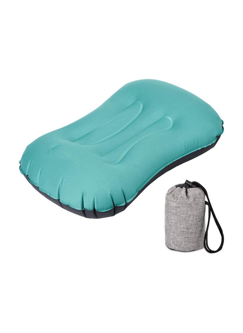 SYOSI Inflatable Travel Pillow, Ultralight Camping Pillow, Compressible Ergonomic Pillow for Neck Lumbar Support, Comfortable Neck Head Support Pillow for Camping Hiking Office Nap (Malachite Green)  - Image 1