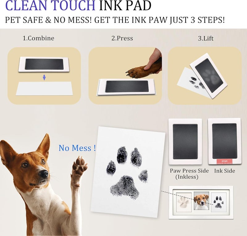 MYPAWLETS مجموعة إطار بصمة المخلب من ، مجموعة بصمة مخلب الكلب/القط، طين بصمة ناعم ووسادة حبر نظيفة اللمس، مجموعة طباعة بصمة الحيوانات الأليفة مع أداة تخصيص، إطار تذكاري خشبي للحيوانات الأليفة، هدايا DIY لعشاق الكلاب - أبيض - Image 4