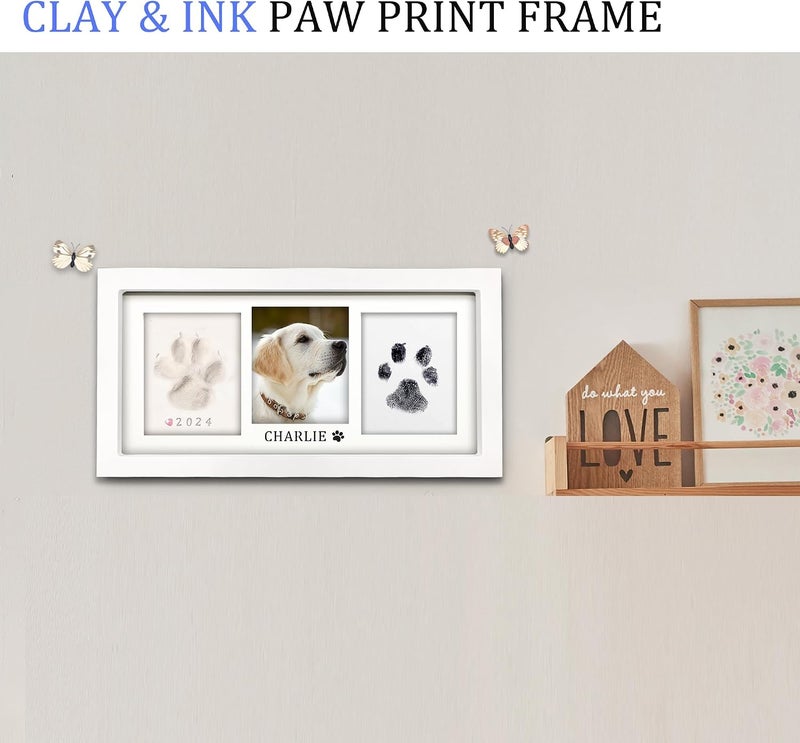 MYPAWLETS مجموعة إطار بصمة المخلب من ، مجموعة بصمة مخلب الكلب/القط، طين بصمة ناعم ووسادة حبر نظيفة اللمس، مجموعة طباعة بصمة الحيوانات الأليفة مع أداة تخصيص، إطار تذكاري خشبي للحيوانات الأليفة، هدايا DIY لعشاق الكلاب - أبيض - Image 2