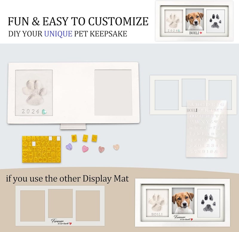 MYPAWLETS مجموعة إطار بصمة المخلب من ، مجموعة بصمة مخلب الكلب/القط، طين بصمة ناعم ووسادة حبر نظيفة اللمس، مجموعة طباعة بصمة الحيوانات الأليفة مع أداة تخصيص، إطار تذكاري خشبي للحيوانات الأليفة، هدايا DIY لعشاق الكلاب - أبيض - Image 5