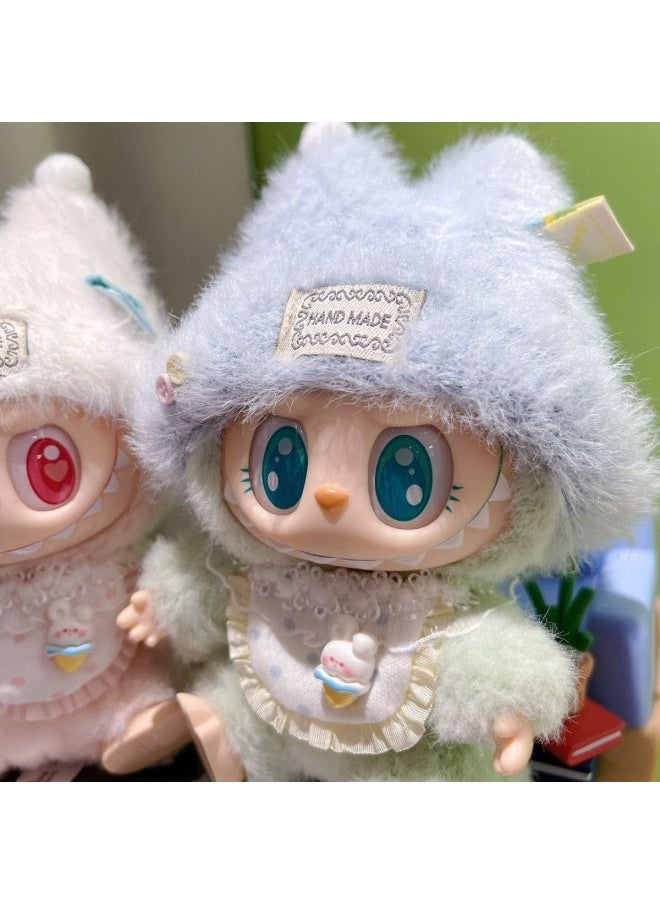 Labubu Vinyl Doll Rab Cloth Dress-up Second Generation Clothes Party Cute Hat Bib Hat Suit-Color:Blue Kt Cloak 2 Piece Set  - Image 4