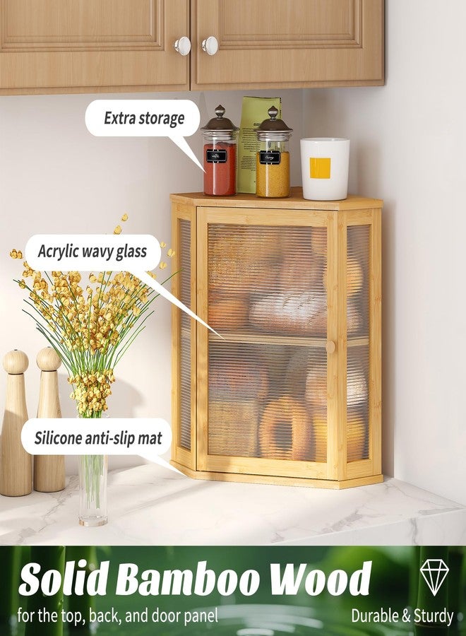 Vriccc Corner Bread Box, Large Bamboo Bread Box for Kitchen Countertop, 2 Tier Wooden Bread Storage (Natural, Large) - Image 5
