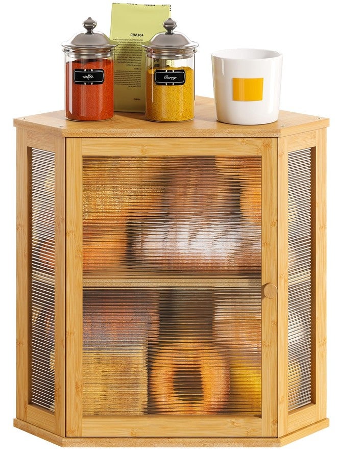Vriccc Corner Bread Box, Large Bamboo Bread Box for Kitchen Countertop, 2 Tier Wooden Bread Storage (Natural, Large) - Image 1