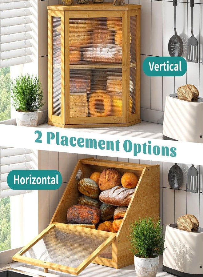 Vriccc Corner Bread Box, Large Bamboo Bread Box for Kitchen Countertop, 2 Tier Wooden Bread Storage (Natural, Large) - Image 4