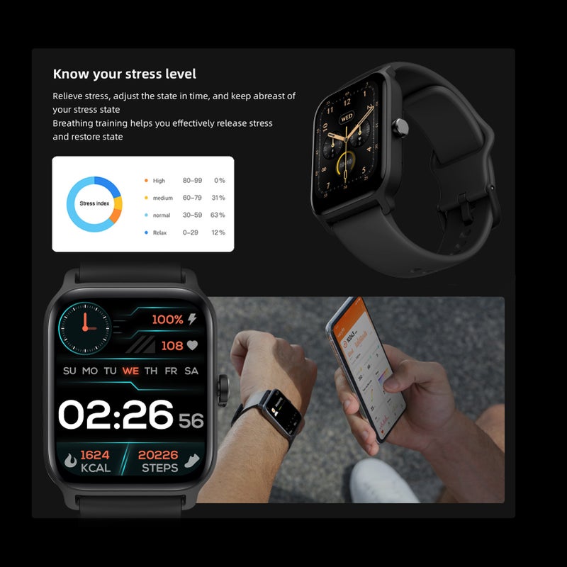 1. ساعة ذكية بقياس 1.8 بوصة IP68 للرجال والنساء معetooth 5.3 للهواتف الأندرويد والأيفون مع مراقبة معدل القلب وتسجيلات التمارين - Image 5