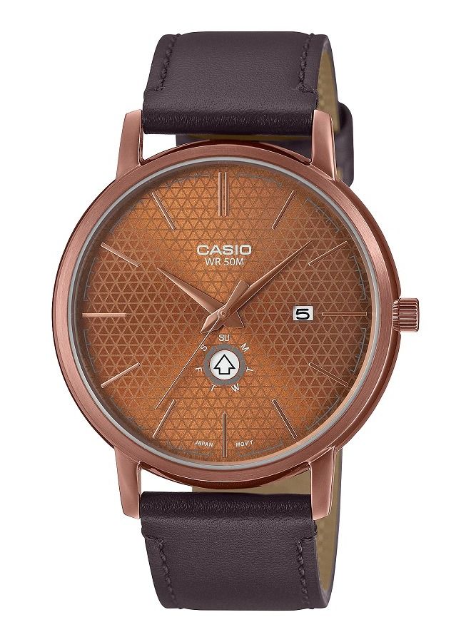 CASIO Men Watch Analog Brown Dial Leather Band Rose Gold Ion Plated Case MTP-B125RL-5AVDF.