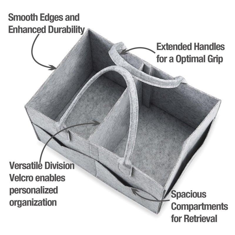 PandaEar Baby Diaper Caddy Organizer, Portable Diaper Holder Organizer Nursery Storage Basket for Wipes & baby stuff, Collapsible Baby Organizer with Divided Design (Grey) - Image 3