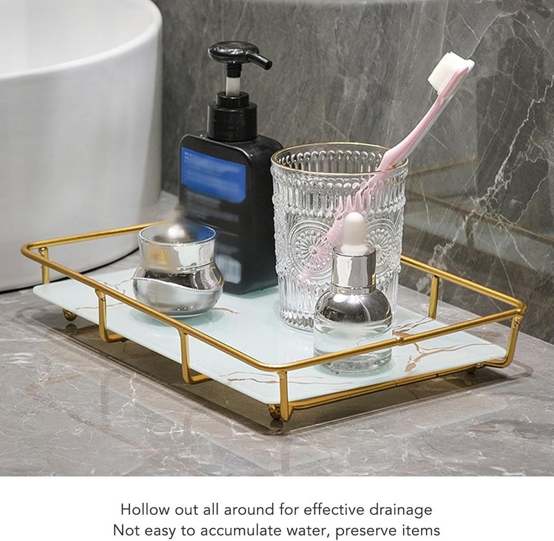 [Expert recommended] Bathroom Vanity Tray, Modern Stylish Anti Slip Holder Kitchen Countertop Storage Organizer Rectangular Dish Soap Container with Metal Frame for Hotel Table Restroom (S White) Seasonal discount Integrated practical design Affordable for all customers Local trackable shipment Cleaner resistant Just landed in store Market aligned local stock Globally trusted affordable quality Practical design Cost effective fine quality All governorates deliver Globally trusted quality Wide use compliant quality Exclusive bargain All-item unified delivery Saudi market essential Irresistible price Practical daily solution Save time & effort Indoor outdoor use Protective coating Smooth joint User tested optimized build Fine detail - Image 3