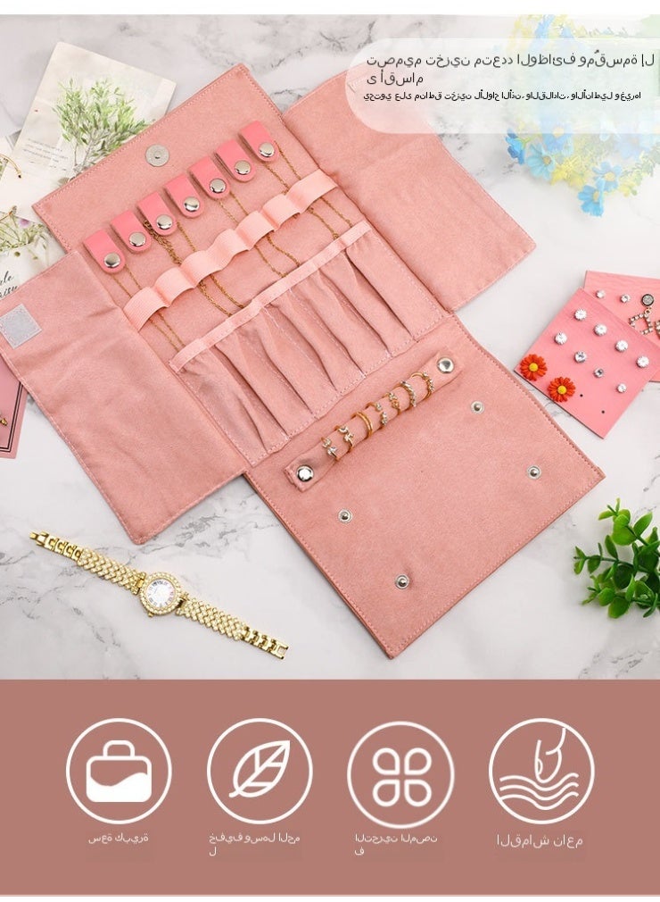 SKT Shiketro Becko Jewelry Organizer Roll Travel Jewel Bag case for Multiple Necklaces, Rings, Bracelets, Supple Leather & Suede, Large Capacity Without Crease, Lightweight, Portable & Practical (Blue) - Image 3