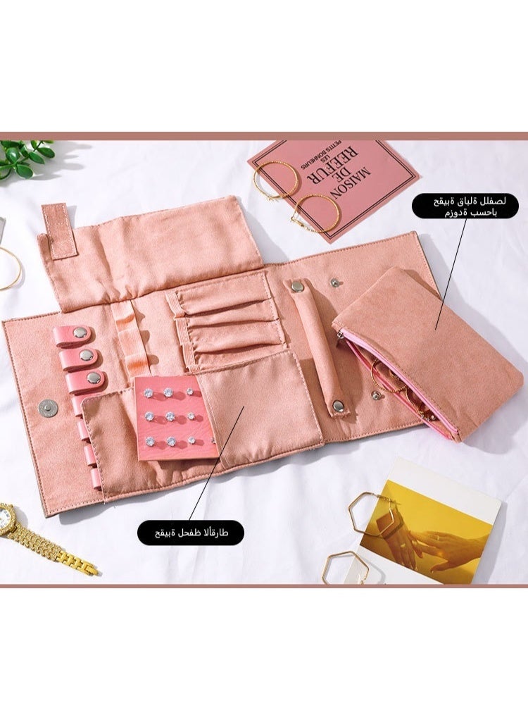 SKT Shiketro Becko Jewelry Organizer Roll Travel Jewel Bag case for Multiple Necklaces, Rings, Bracelets, Supple Leather & Suede, Large Capacity Without Crease, Lightweight, Portable & Practical (Blue) - Image 2