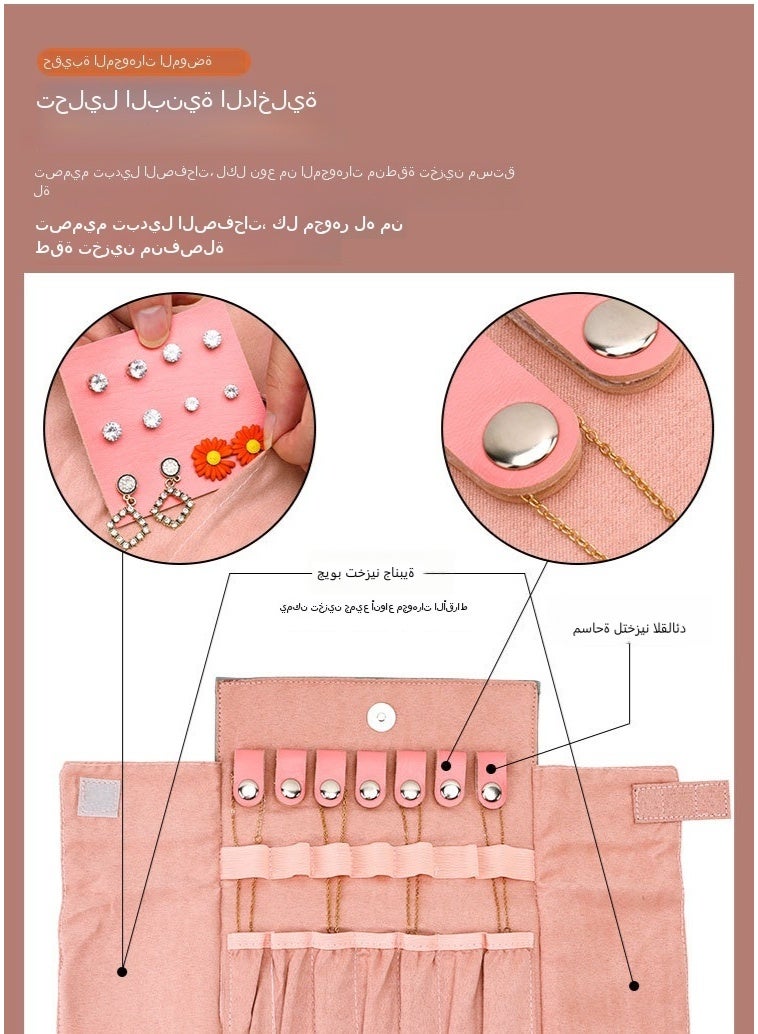 SKT Shiketro Becko Jewelry Organizer Roll Travel Jewel Bag case for Multiple Necklaces, Rings, Bracelets, Supple Leather & Suede, Large Capacity Without Crease, Lightweight, Portable & Practical (Blue) - Image 4
