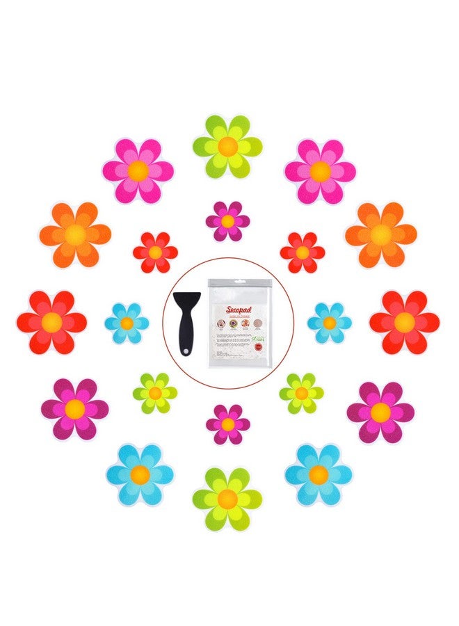 Secopad 20 PCS Original Non Slip Bathtub Stickers, Shower Floor Non Slip Stickers Bright Flowers Appliques with Premium Scraper - Image 1