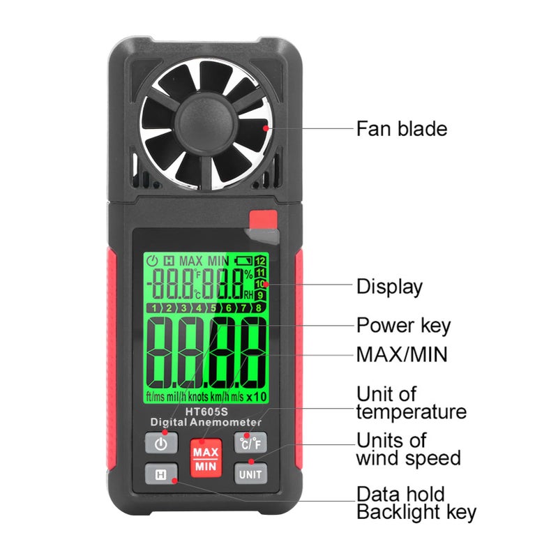 Digital Anemometer Handheld Wind Speed Meter with 2 26 Inch LCD Screen for Sailing Surfing - Image 4