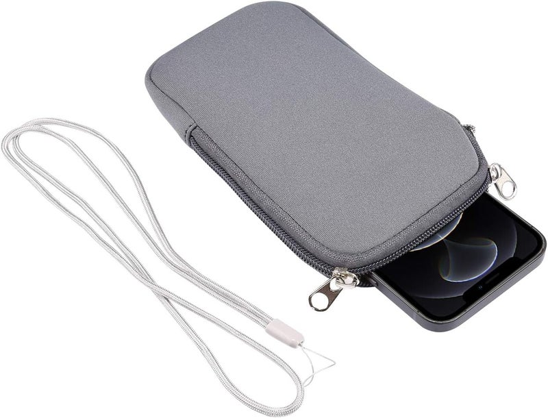 Jlyifan Neoprene Cell Phone Sleeve, Zip Wallet Pouch with Neck Strap for iPhone 17, 16, 16e, 15 15 Pro 14 14 Pro 13 12 Mini iPhone SE 3rd Gen iPhone X XS LG Aristo 5 4 3 (Gray) - Image 5