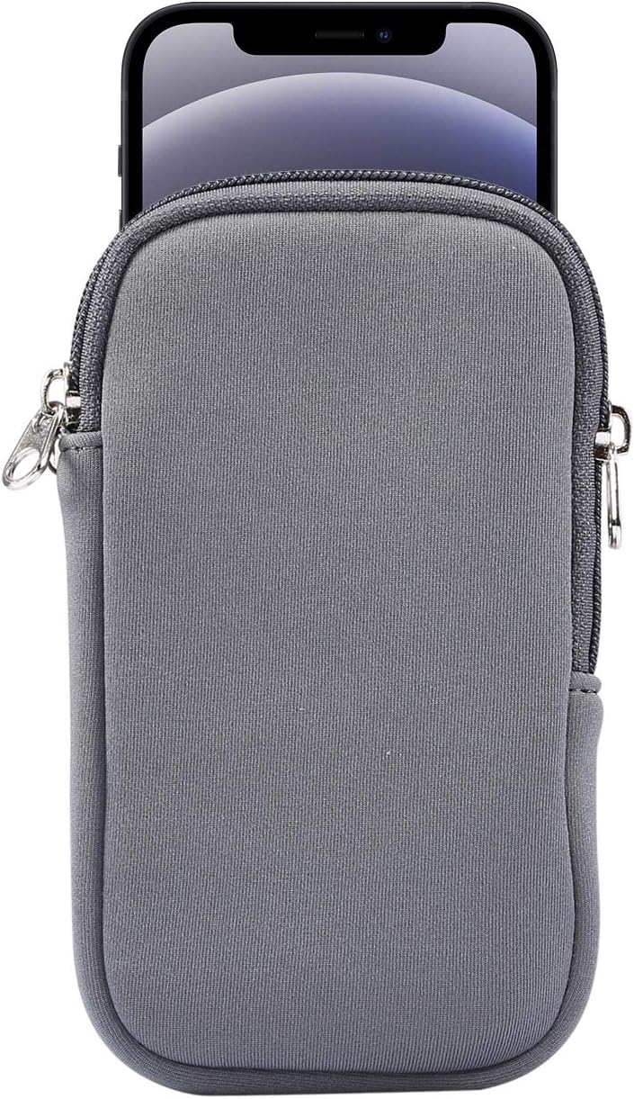 Jlyifan Neoprene Cell Phone Sleeve, Zip Wallet Pouch with Neck Strap for iPhone 17, 16, 16e, 15 15 Pro 14 14 Pro 13 12 Mini iPhone SE 3rd Gen iPhone X XS LG Aristo 5 4 3 (Gray) - Image 1
