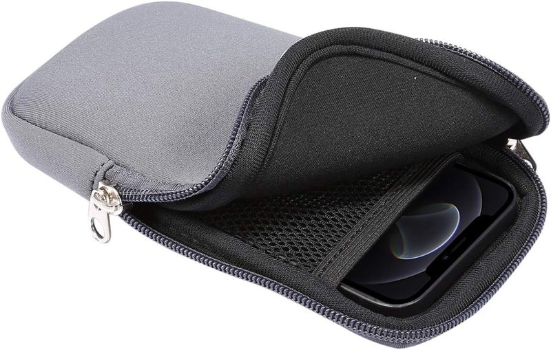 Jlyifan Neoprene Cell Phone Sleeve, Zip Wallet Pouch with Neck Strap for iPhone 17, 16, 16e, 15 15 Pro 14 14 Pro 13 12 Mini iPhone SE 3rd Gen iPhone X XS LG Aristo 5 4 3 (Gray) - Image 3