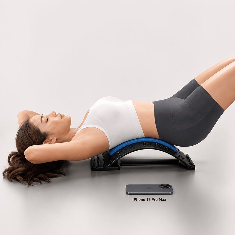 Blue 4 Level Adjustable Back Stretcher And Posture Corrector Ergonomic Lumbar Support With Massage Function Secure Grip Handles For Upper And Lower Back Office Car Home Use Durable Construction - Image 2