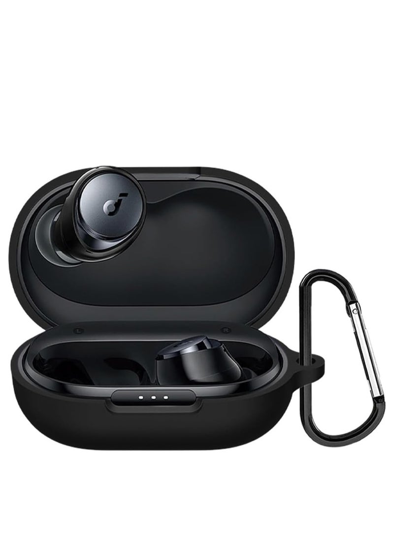 Silicone Case Compatible with Anker Soundcore Space A40, Protective Cover with Carabiner (Black) - Image 1