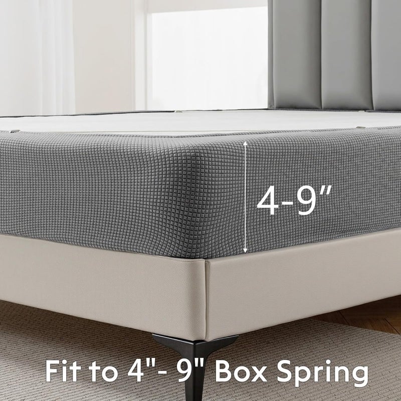 MIYE Jacquard Fabric Box Spring Cover,Super Stretchy Wrap Around 4 Sides Elastic Bed Skirt,Wrinkle & Fading Resistant,Washable & Easy Fit. (Light Grey, Queen) - Image 2