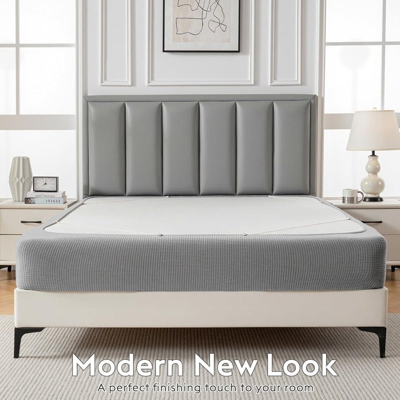 MIYE Jacquard Fabric Box Spring Cover,Super Stretchy Wrap Around 4 Sides Elastic Bed Skirt,Wrinkle & Fading Resistant,Washable & Easy Fit. (Light Grey, Queen) - Image 3