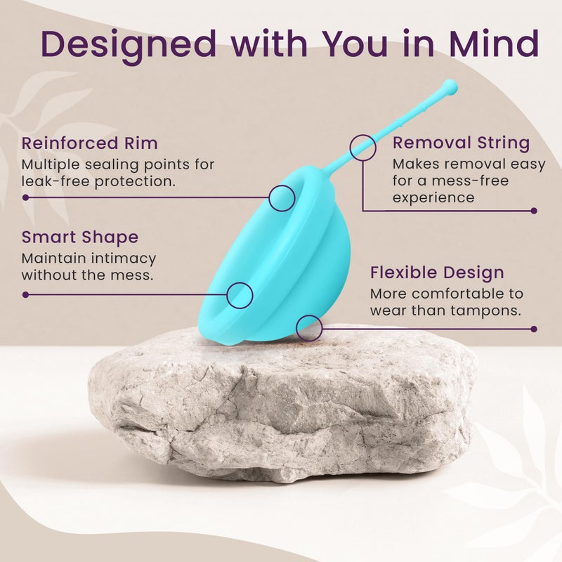 EcoBlossom Reusable Menstrual Disc with Removal String - The Most Reliable Medical Grade Silicone Period Discs - Comfortably use for 12 Hours (Pack of 2, Violet & Teal) - Image 4