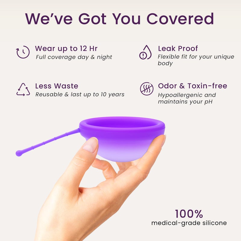 EcoBlossom Reusable Menstrual Disc with Removal String - The Most Reliable Medical Grade Silicone Period Discs - Comfortably use for 12 Hours (Pack of 2, Violet & Teal) - Image 2