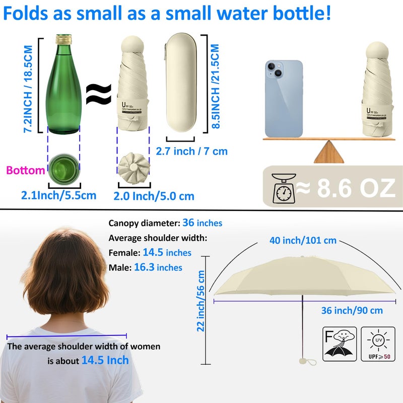 BAODINI Travel Essentials Mini Umbrella for Purse With Case Small Compact UV Sun Protection Lightweight Tiny Pocket Manual Open Close Umbrella for Women Kids and Men Fits Purse Backpack - Image 5