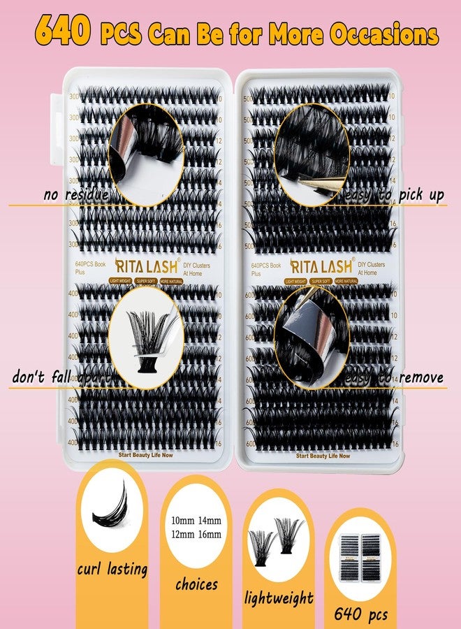 RITALASH Lash Clusters 640PCS 4 Style DIY Cluster Lashes Clusters Eyelash Extensions False Eyelashes Individual Lashes Wispy Lash Extension Natural Look(30D+40D+50D+60D Cluster Lashes,10-16mm) - Image 2