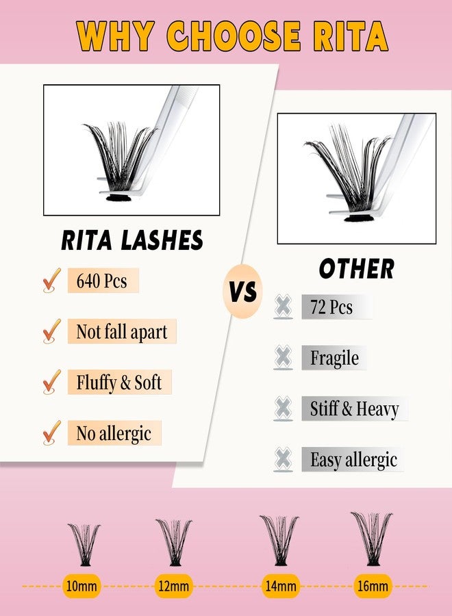RITALASH Lash Clusters 640PCS 4 Style DIY Cluster Lashes Clusters Eyelash Extensions False Eyelashes Individual Lashes Wispy Lash Extension Natural Look(30D+40D+50D+60D Cluster Lashes,10-16mm) - Image 4
